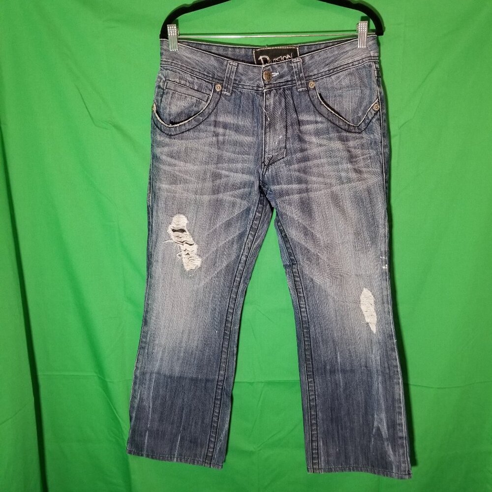 DIVISION E Blue Men's Size 31X26 Loose Baggy Y2K Hip Hop Distressed Jeans‎ Retro